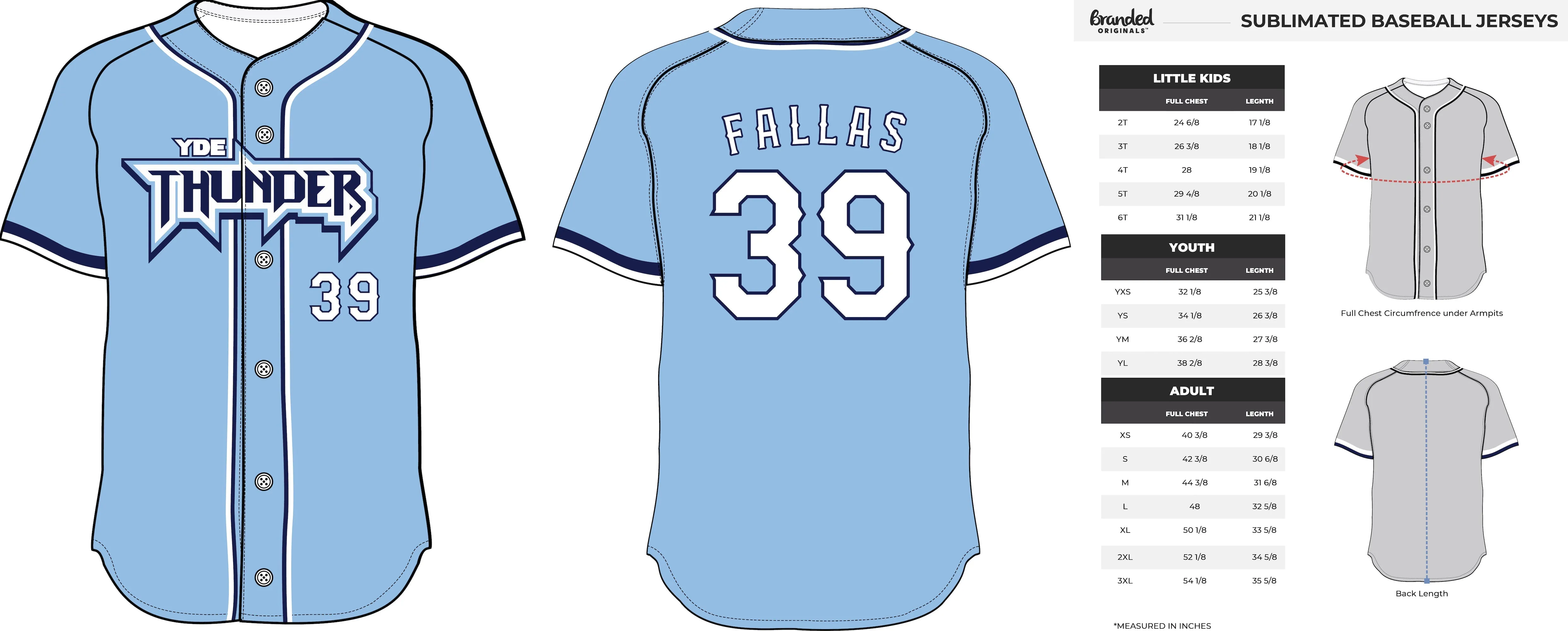 YDE Sublimated Carolina Blue Baseball Jersey