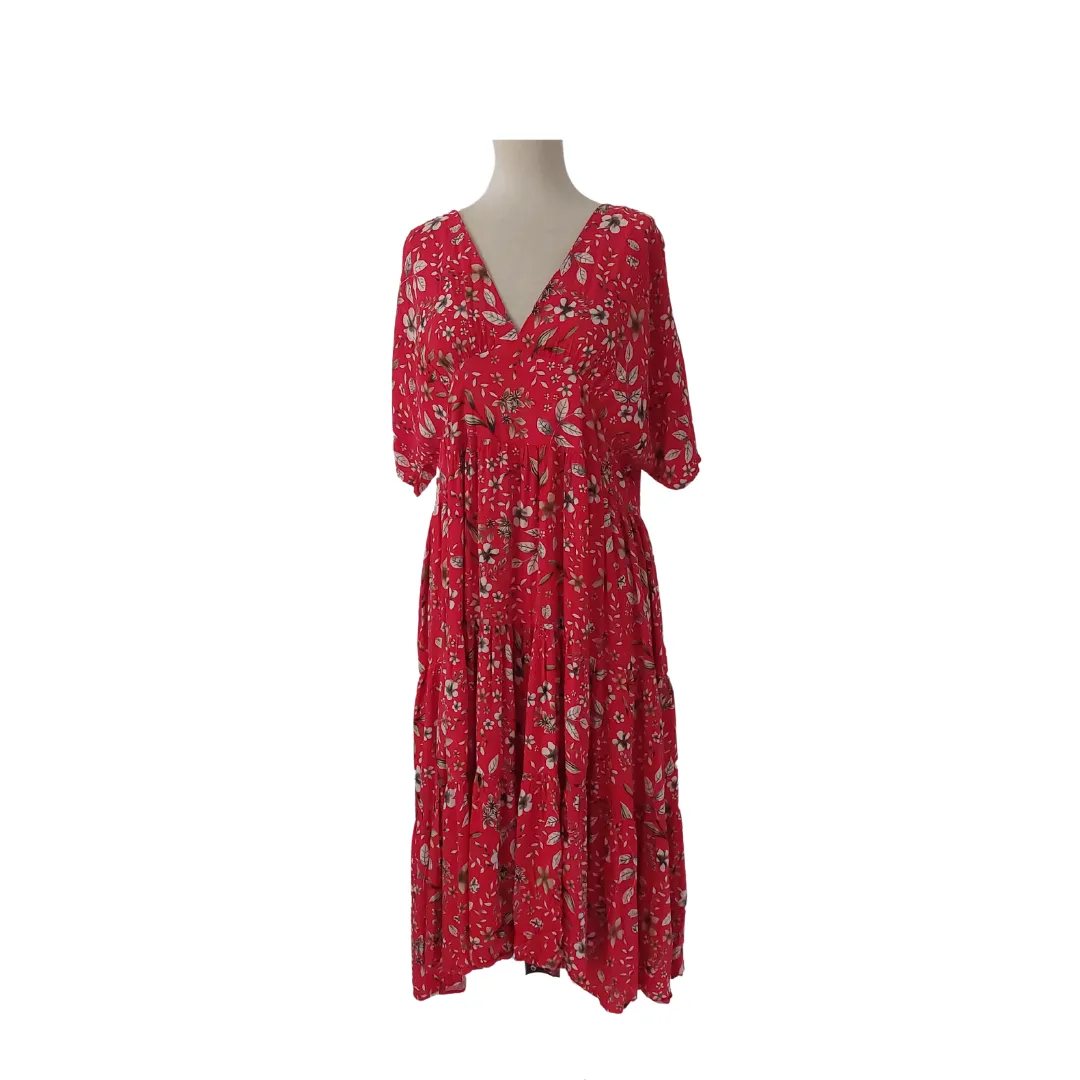 ZARA Red Printed Midi Dress | Gently Used |